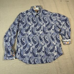 Robert Graham Shirt Mens XL Classic Fit Paisley Textured Flip Cuff Long Sleeve
